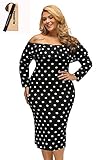 Pyramid Women's Top Polka Dot Ruffle Off-shoulder Neckline Long Sleeves Plus Size Dress (xxl, black)