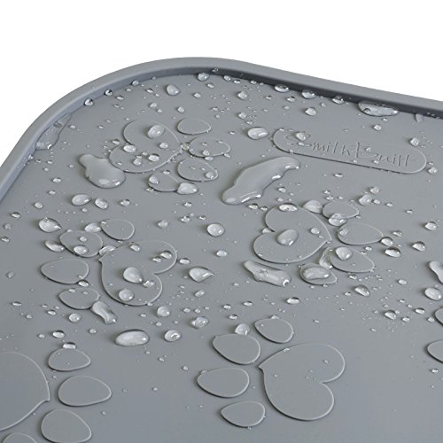 SmithBuilt 19" x 12" Dog Food Mat - Waterproof Non-Slip FDA-Grade Silicone Cat Pet Bowl Feeding Placemat - Gray