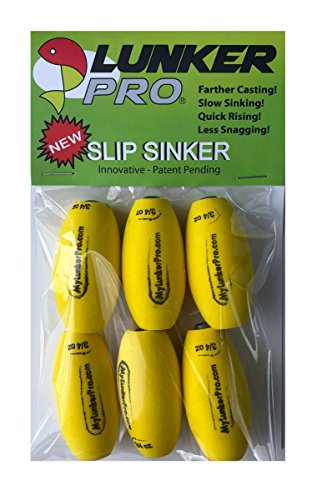 LUNKER PRO Fatboy Slip Sinker Fishing Weight - 6 Pk. Slow Sinking - More Versatile Than Bullet Weights or Egg Sinkers! Great for Crawler Harness, Carolina Rigs and Bottom Bouncer. 3/4 oz Each