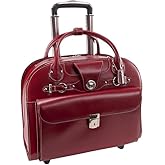 HomeStock Rococo Romance Wheeled Ladies Laptop Case - Elegant Rolling Bag with Floral Lining, Telescopic Handle, 17" L x 6" W x 13.5" H, On-The-Go Professional Women Red
