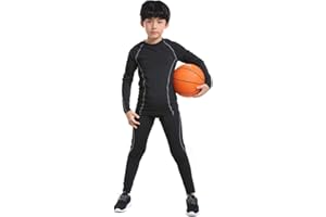 TERODACO Boys Thermal Underwear 2 PCS Athletic Base Layer Kids' Compression Shirts and Leggings Set