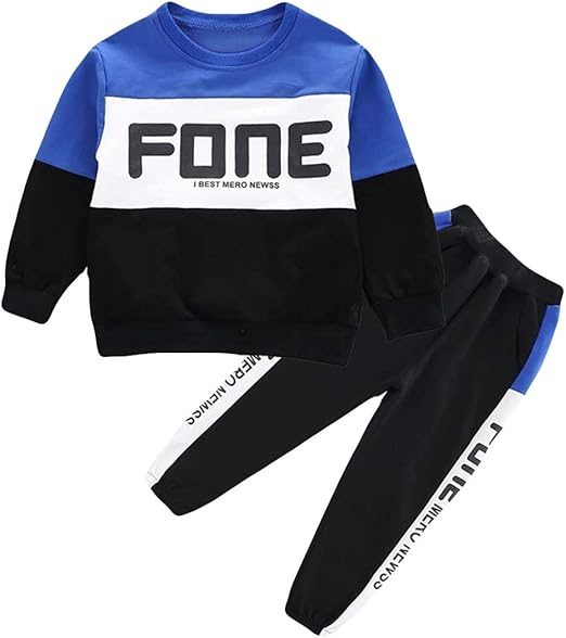 Amazon ショッフェ 上下セット ２点セット ボーイズ 男の子 トレーナー 長袖 英字 春秋冬 シンプル シャツ 子供服 ファション おしゃれ 普段着 長ズボン 可愛い かっこいい スポーツウェア 運動服 ゆったり ジャージ 通販