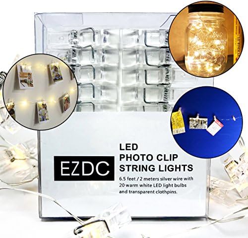 EZDC New Model 2-IN-1 Photo Clip String Lights, 20 LED String Lights for Bedroom, Fairy Lights, Photo Lights with Clips for Pictures + Attachable Photo Clips (6.5 Ft, Battery Operated, Warm White)