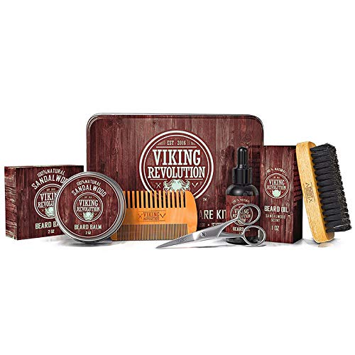 Viking Revolution Beard Care Kit for Men - Sandalwood - Ultimate Beard Grooming Kit includes 100% Boar Beard Brush, Wood… - Image 2