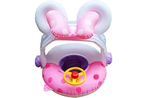 Arcimatto Baby Swimming Pool Floats with Removable Sun Protection Canopy, Cute Inflatable Raft with Seat and Handle, No Flip Over Kids Infants Boat Swim Ring for Toddlers 8-36 Months