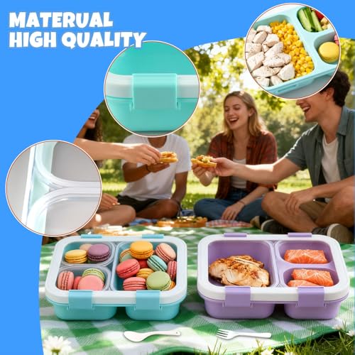 Doafoce 2 Pieces Lunch Box with 3 Compartments and Cutlery Bento Box 850 ml Lunch Box Children and Adults Leakproof Lunch Box for School Work Picnic, BPA Free, Microwave Safe