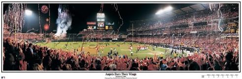MLB Anaheim Angels Edison Field 2002 World Series Stadium, "Angels Earn their Wings" Panoramic Print Standard Frame