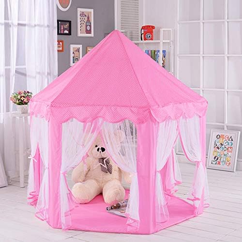 Wilhunter Kids Princess Castle Tent Children Play Tent Toys Playhouse with Star Lights for Girls Indoor & Outdoor Games (Pink 1) …