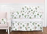 Pink and Green Boho Watercolor Cactus Floral Baby Girl Crib Bedding Set with Bumper by Sweet Jojo Designs - 9 pieces