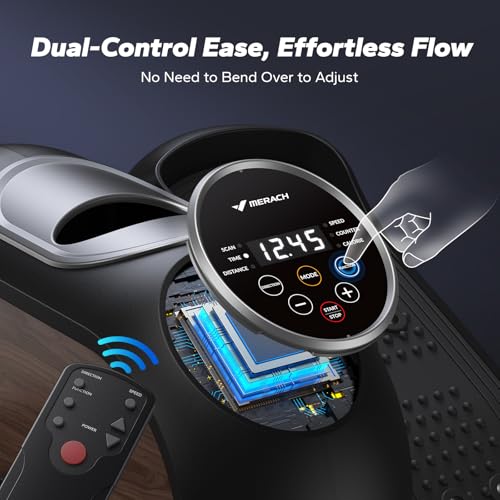 MERACH Elíptica de Escritorio para Casa, Mini Bicicleta Elíptica Eléctrica, Control Remoto, Pantalla, Alfombra Antideslizante, 12 Velocidades, Silenciador y Portátil