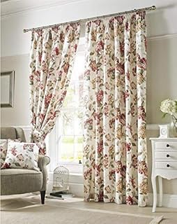 Laura Ashley Peony Garden Cranberry Cotton Pencil Pleat Curtains