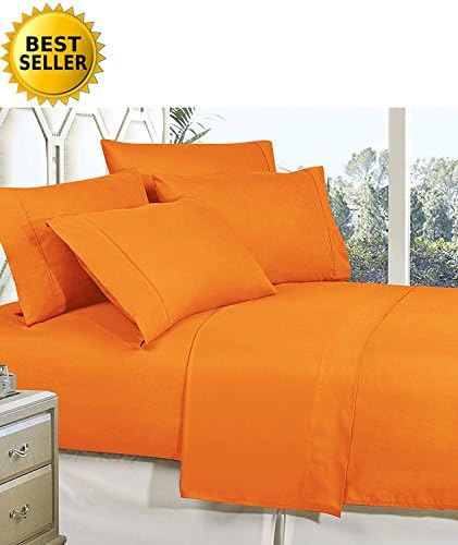Premium 1800 Hotel Quality Wrinkle-Resistant 4-Piece Microfiber Sheet Set - Luxury Ultra Soft and Breathable Bedding 16 Inch Deep Pocket 4PC Sheet Set, Twin, Orange