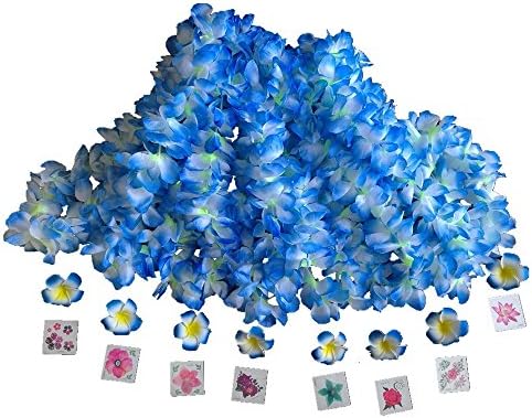 Ranavy Hawaiian Leis Bulk Pack Of 8 For Luau Party Decorations -Silk Hawaiian Flower Necklace With Flower Hair Clips And Tattoos