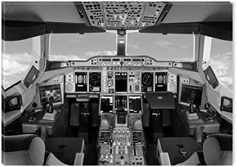 Inspirational Art Black and White Aircraft Cockpit Canvas Wall Art Abstract Picture Eco Light Framed Ready to Hang Artwork for Home Decoration