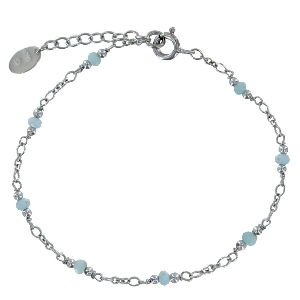 LES POULETTES BIJOUX - Rhodium Silver Bracelet eight Small Faceted Larimar Beads