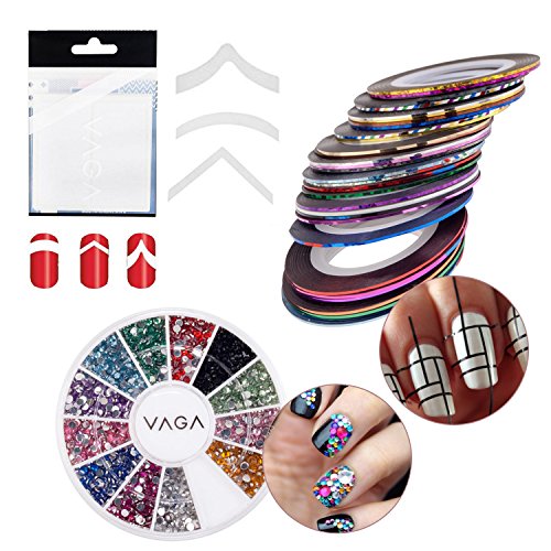 Best Deal Professional Manicure Nail Art Salon Quality Tools Accessories Set Kit Including 10pcs Cards Each With 51pcs White Guides Stickers / Strips In 3 Different Shapes For French Nails And Lines Designs / Patterns Application, 30 Different Rolls of St
