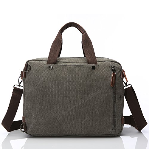 HIKA Vintage 3-Way Convertible Briefcase Laptop Backpack Messenger Bag Hybrid Backpack (Vintage Grey)