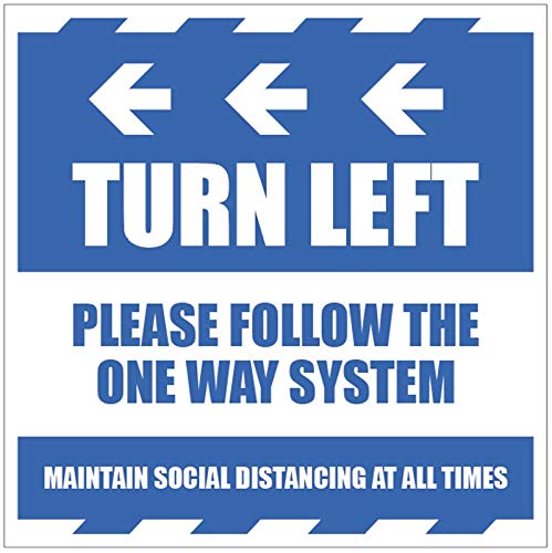 Turn left Please follow the one way system and maintain social distancing at all times - floor graphic 300x300mm