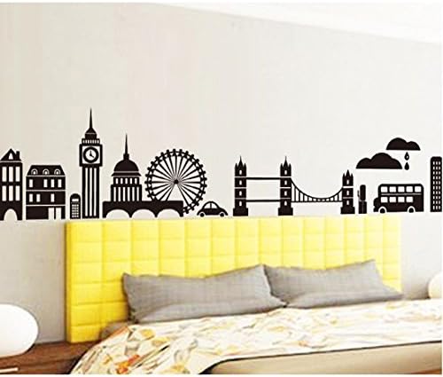 Cityscape Tower Bridge Bus Building Wall Sticker Paper Home Decal Removable Wall Vinyl Living Room Bedroom PVC Art Picture Murals Waterproof DIY Stick for Adults Teems Childres Kids Nursery Baby