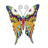 Collections Etc Colorful Metal Mexican Talavera-Style Insect Garden Wall Art for Indoor and Outdoor Decoration, Butterfly