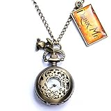 Onwon Vintage Drink Me Pocket Watch Necklace Quartz