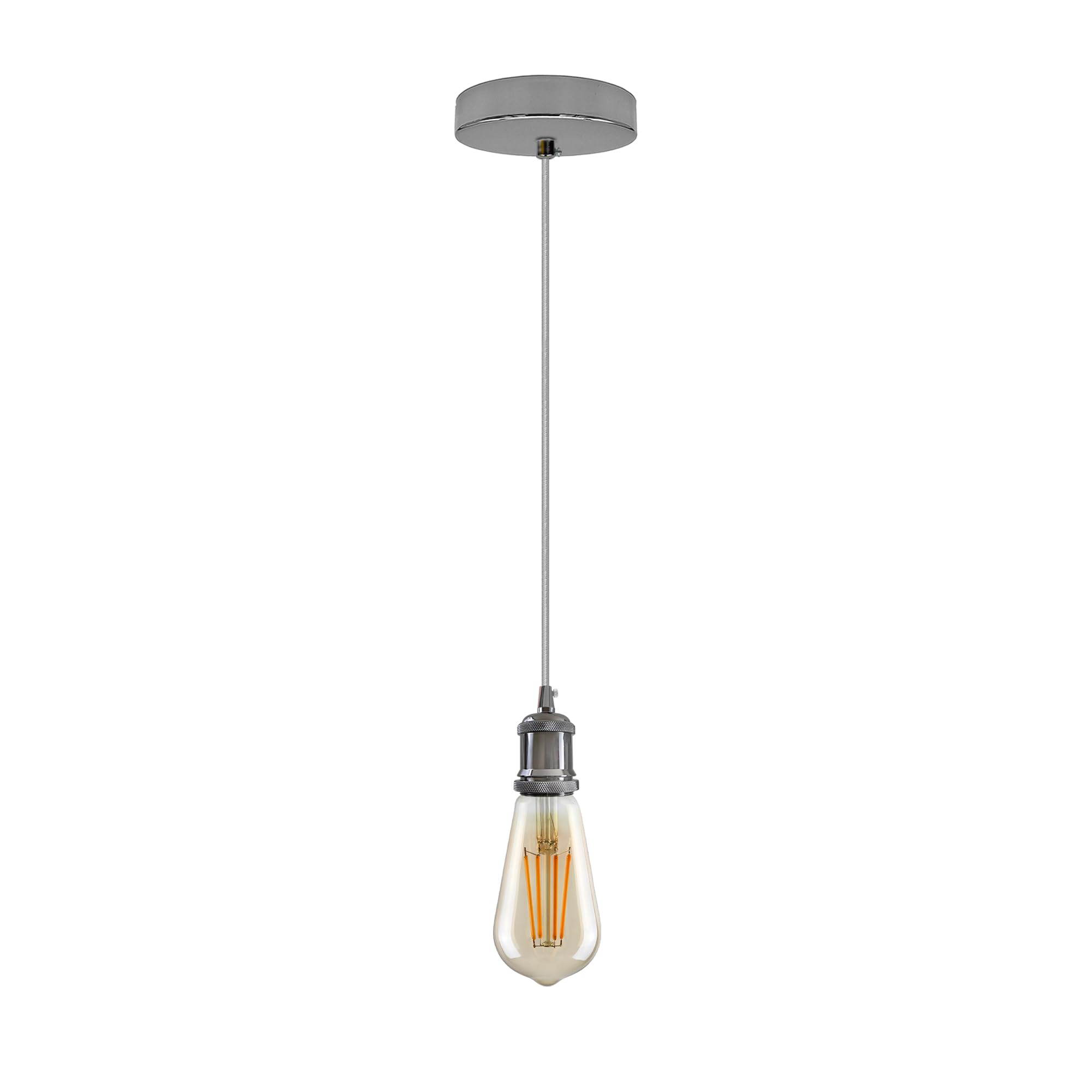 LEDSone Vintage Chrome Pendant Light Fitting E27 Lamp Holder Ceiling Rose Braided Flex Hanging Light Kit