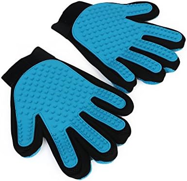 Ecog Pet Hair Grooming Remover Brush Gloves of Five Fingers Design with Rubber Tips - Clothes and Furniture Hair Removal Pack 2 in 1 Massage Mitt