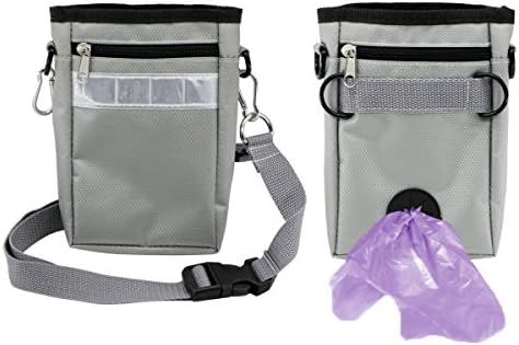 HaoWorks Dog Treat Training Bag, Carries Treats and Toys, Poop Bag Dispenser,Adjustable Waist Belt,2 Zippered Pockets (Grey)