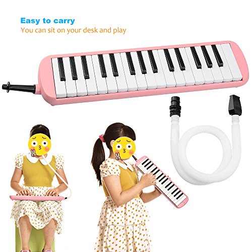 32 Piano-Style Melodica Musical Education Instrument for Beginner Kids Children Gift with Carrying Bag (Pink)