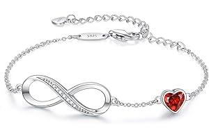 CDE Infinity Heart Birthstone Charm Link Bracelet for Women 925 Sterling Silver Adjustable Mother's Day Christmas Day Gift Anniversary Birthday Jewelry for Wife Girlfriend Her