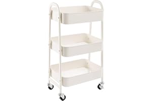 AGTEK Makeup Cart, Movable Rolling Organizer Cart, White 3 Tier Metal Utility Cart