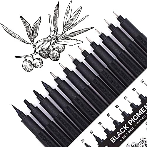 YISAN Black Drawing Pens,12 Art Pens Set,Fineliner Ink Pens,MicroPens