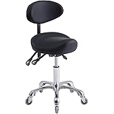 Towning Saddle Stool Chair with Back Support, Ergonomic Stool with Wheels, Super Quiet and Smooth Rolling Stool, Height Adjustable Saddle Chair for Commercial Office and Home Use, Max Load 400 LBS