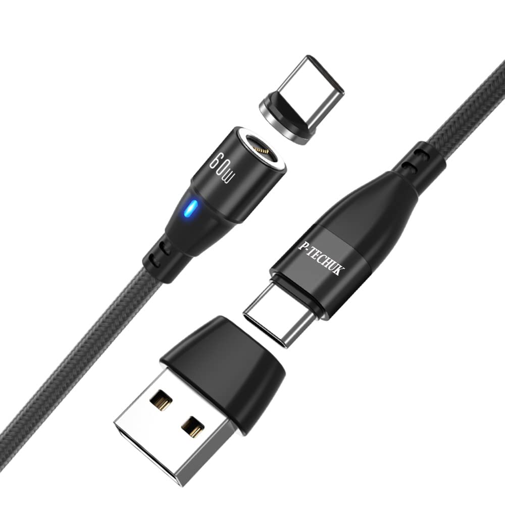 P-TECHUK 60W Super Fast USB C Magnetic Charging Data Cable, 6 in 1 PD Fast Charging Cable compatible with all Type C Devices. A18 (Black, 1M)