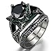 JAJAFOOK Personality Vintage Women's Black Gold Rose with Green Black Diamond Wedding Band Rings Set