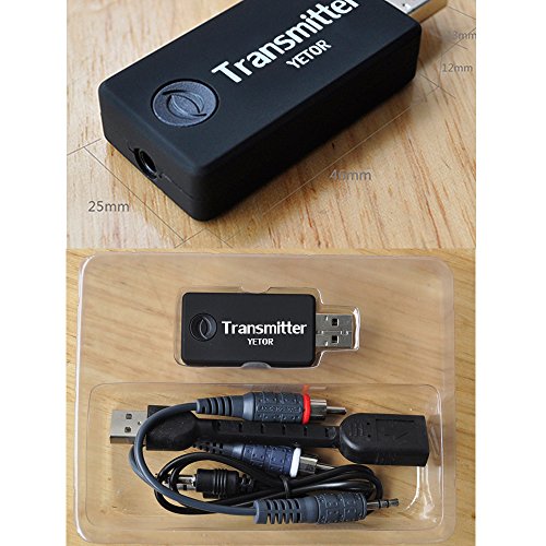 YETOR Bluetooth Transmitter for tv, 3.5mm Portable Stereo Audio Bluetooth Transmitter for pc MP3/MP4(NO Optical) Dual Link for Two Headphones (TX9) - Thumbnail 5