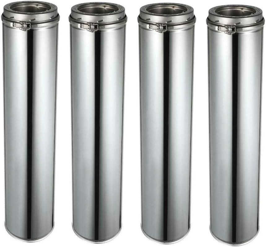Rainbow Chimney 6 Inch x 48 Inch Stainless Steel Double Wall Chimney Pipe (Pack of 4)