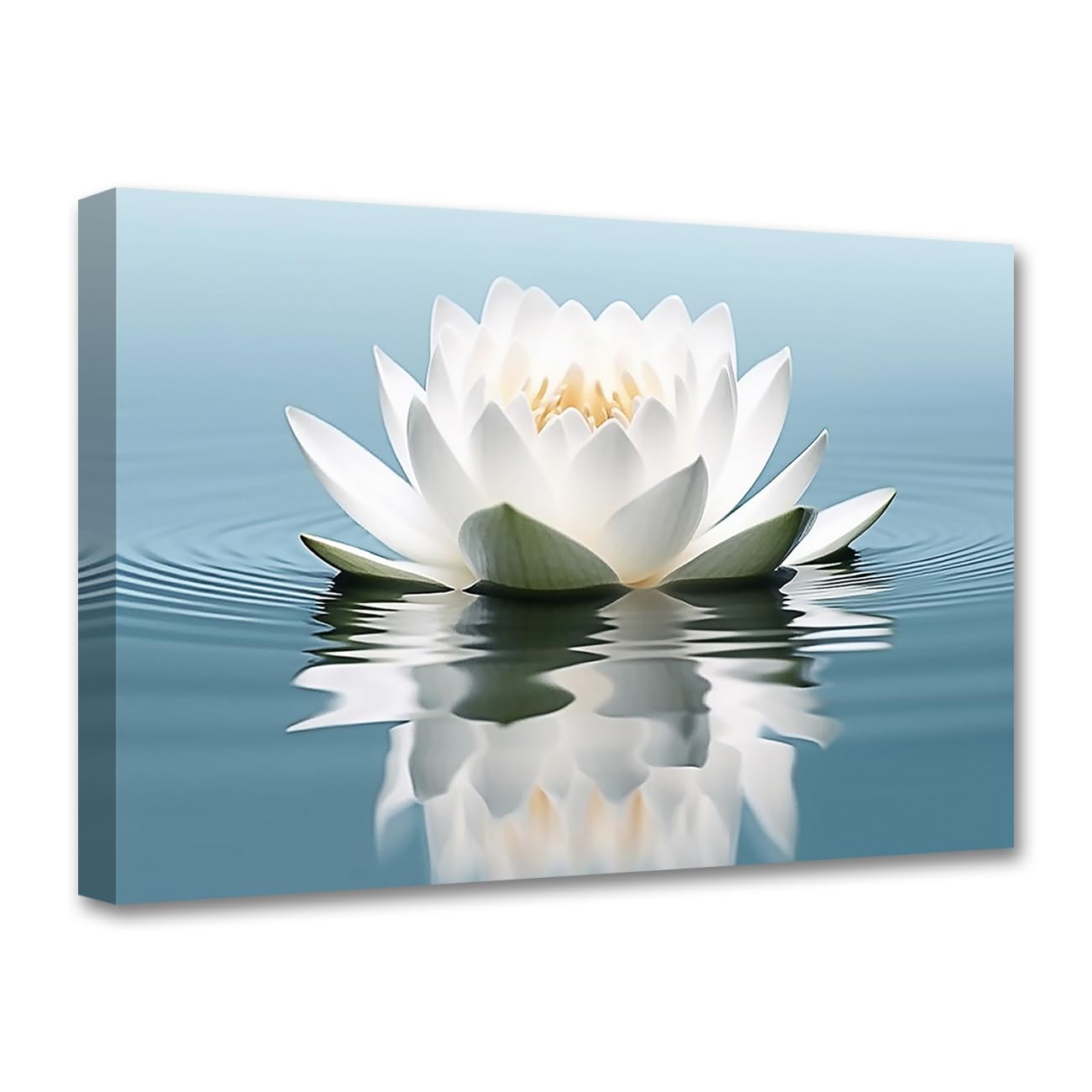 LZIMU Zen Canvas Wall Art White Lotus Flower Bloom in Water Picture Prints Teal Blue Artwork Bathroom Decor Framed for Yoga Spa Meditation Room (Zen-3, 30.00 x 45.00 cms)
