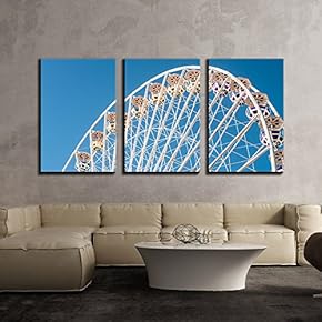 3 Piece Canvas Wall Art - The Ferris Wheel Under Blue Sky - Modern Home Art Stretched and Framed Ready to Hang - 16"x24"x3 Panels