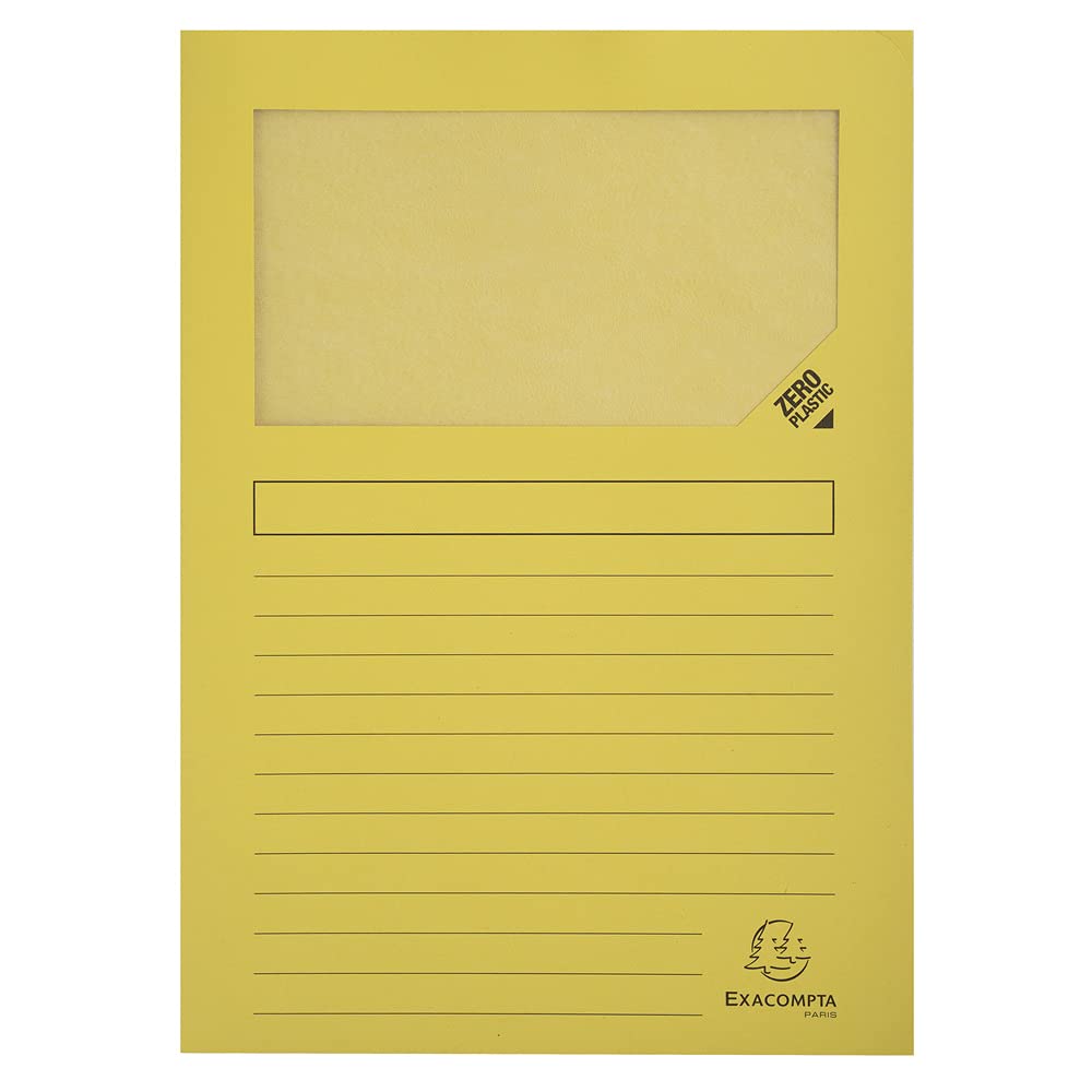 Exacompta - Ref 50259E - Forever Collection - Window Folders - 220 x 310mm in Size, Suitable for A4 Documents, 120gsm Recycled Board - Yellow (Pack of 25)