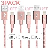 Lightning Cable, VP 3Pack 10 FT iPhone Charger Cord nylon braided for Apple iphone SE, iPhone 7, 6s, 6s+, 6+, 6,5s 5c 5,iPad Mini, Air, iPad 6, iPod (3Pack 10FT Pink)