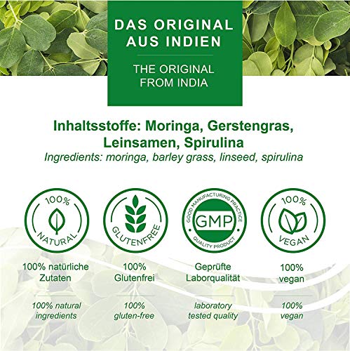 MoriVeda Moringa Detox Tabletten 900mg, 120 Stück, mit Moringa, Leinsamen, Gerstengras und Spirulina zur Entschlackung und Entgiftung, vegan und glutenfrei 120 Stück – Bild 6