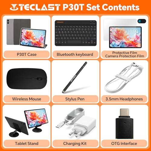 TECLAST P30T Android 16 Tablet 10.1 Inch 120Hz Tablets Gemini AI, 15GB RAM+128GB ROM(TF 5TB), 2GHz Octa-Core, 5G WiFi/Widevine L1/GPS/6000mAh, Tablet with Keyboard+Case+Pen+Mouse, 10 Accessories