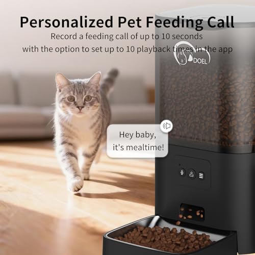 DOEL 2-in-1 Automatic Cat Feeder and Water Dispenser, Large-Capacity 6L Dry Food Dispenser + 2.5L Water Dispenser with App Control, Voice Recording, Scheduled Feeding for Cats and Small Dogs (Black)
