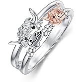 WINNICACA Highland Cow Ring 925 Sterling Silver Cute Animal Rings Jewelry Gifts for Women Teens Birthday