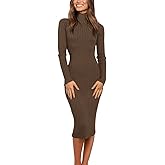 MEROKEETY Women's Long Sleeve Sweater Dress 2025 High Neck Slim Fit Ribbed Knit Midi Winter Dresses