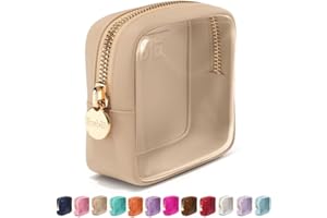 Embla Clear Cosmetic Bag Makeup Case, Clear Zipper Make Up Pouch and Toiletry Travel Tote, Cute Skincare Pouches for Women Girls, Preppy Purse Cosmetic Organizer, Mini Makeup Bags, Sand