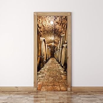 RoyalWallSkins Door Mural Wall Sticker Oak Barrels in Wine Cellar - Bubble Free Version, Semi-Glossy, Self Adhesive Peel & Stick Door Wrap (36 x 80)