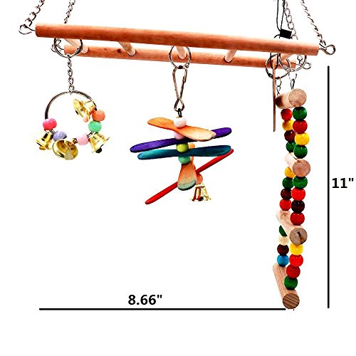 Borange Bird Toys Parrot Ladders Wood Stand Natual Stand Bird Colorful Swing Bridge Wooden Perches for African Grey Parakeet Budgie Cage Accessories