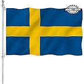 3x5 Swedish Flag Double Sided Sweden flags Outdoor National Flags Heavy Duty 3 Ply Polyester Material with 2 Metal Grommets 4 Rows of Stitching